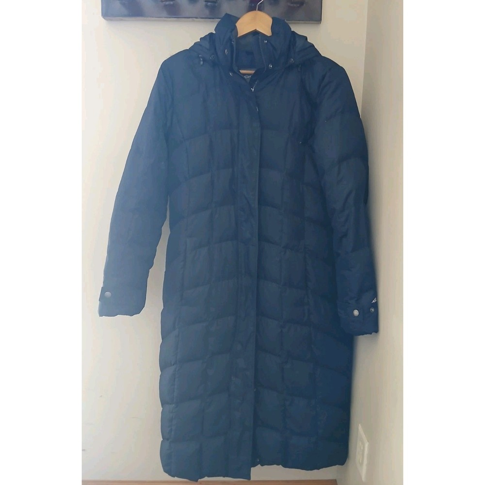 Eddie Bauer Jacket EB550 Down Coat Size Large Hood Quilted Puffer Long Winter